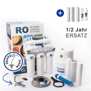 Umkehrosmoseanlage 7 Stufen RO7-BIO Wasserfilter Mit Doppelt Hahn und 1/2 Jahr Ersatz